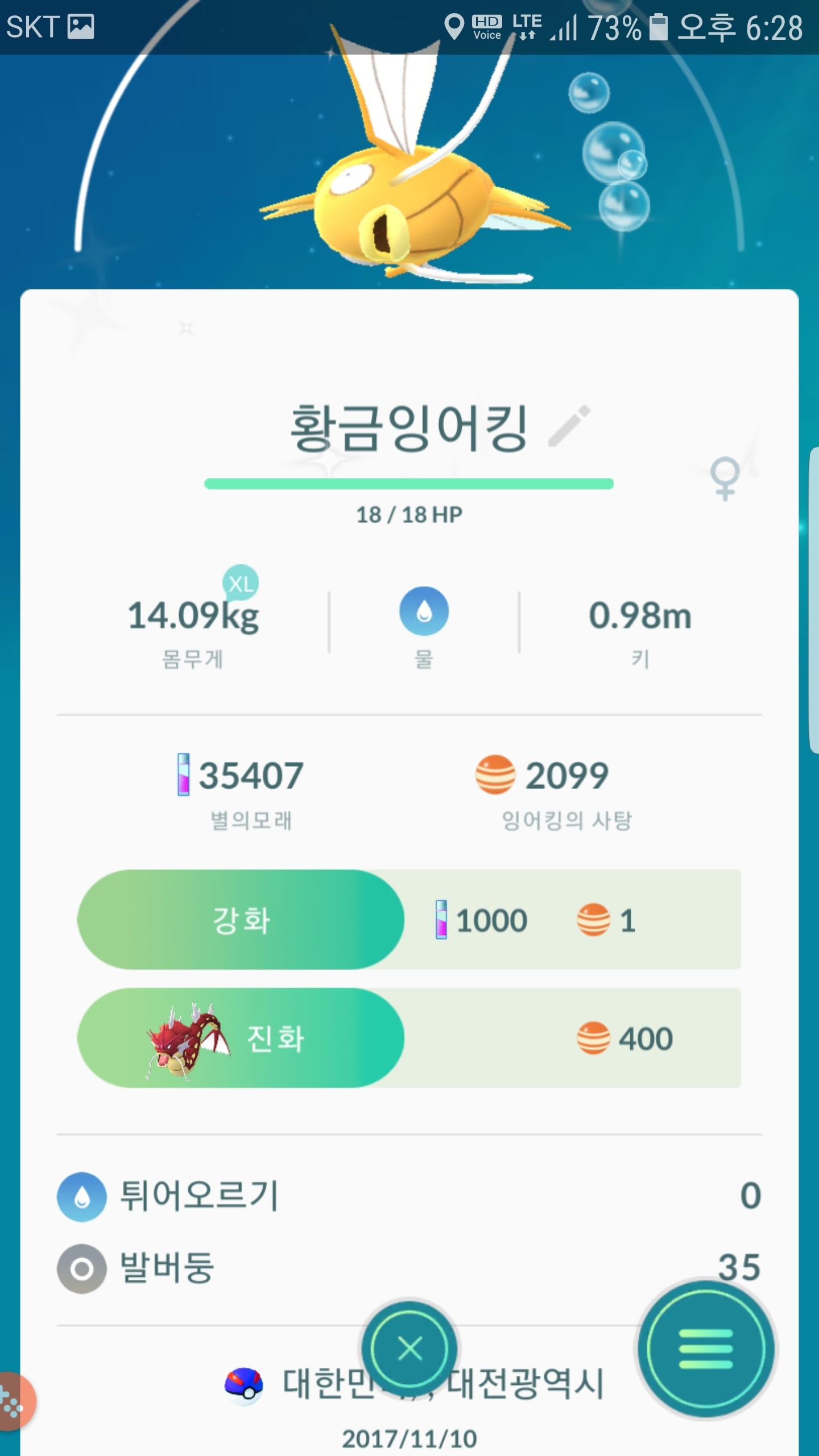 황잉어랑 이로치피카츄 포획